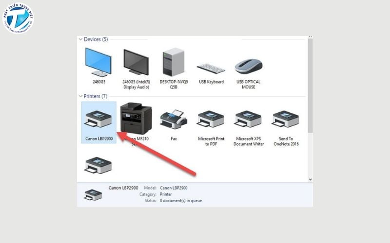 Biểu tượng máy in Canon 2900 trong danh sách thiết bị